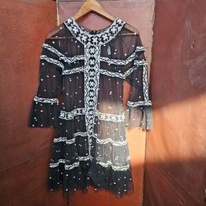 Free People Sheer Black Polka Dot Dress Top